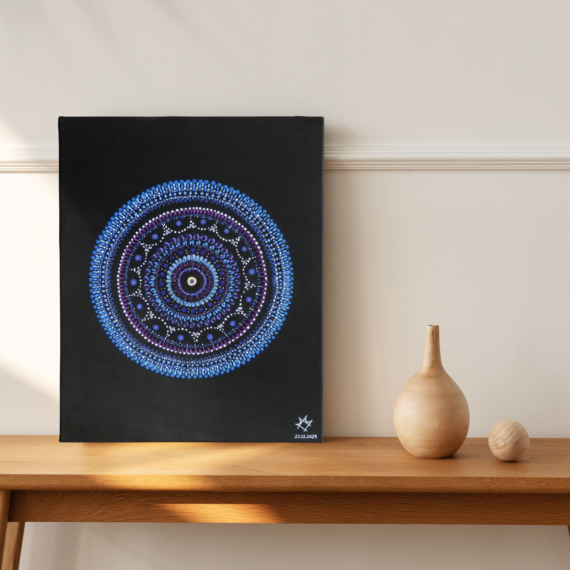 Acrylic painting of a colorful mandala