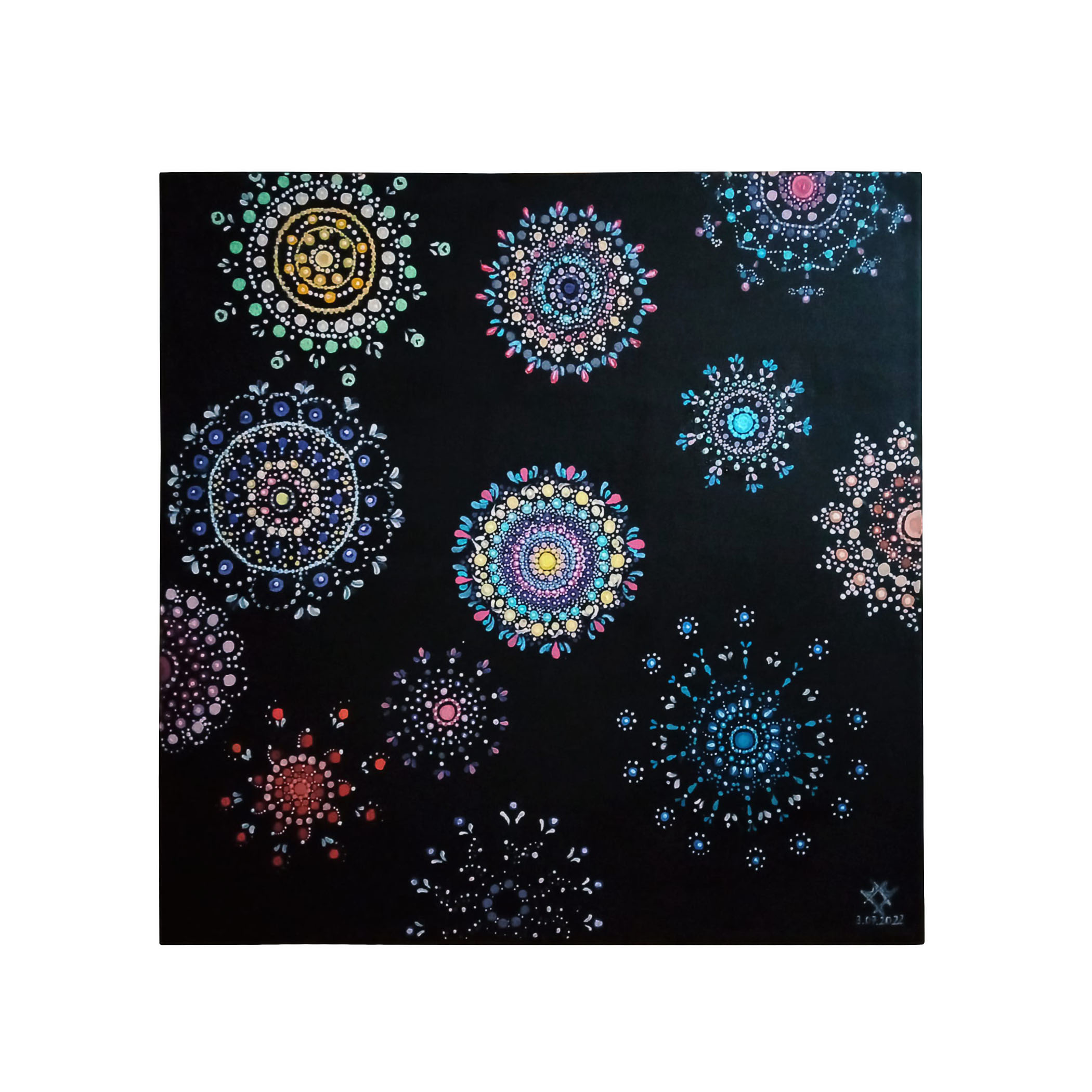 Acrylic painting with colorful mandalas