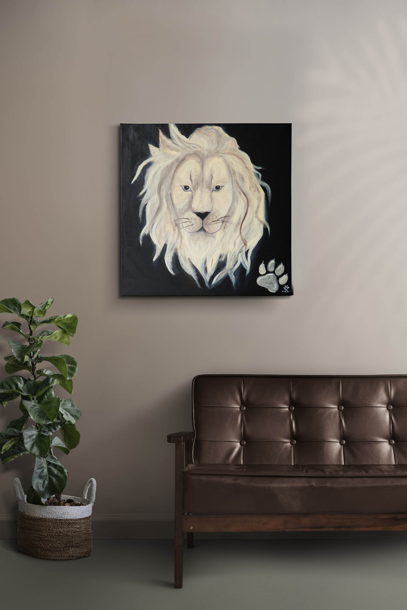 painting of a white lion