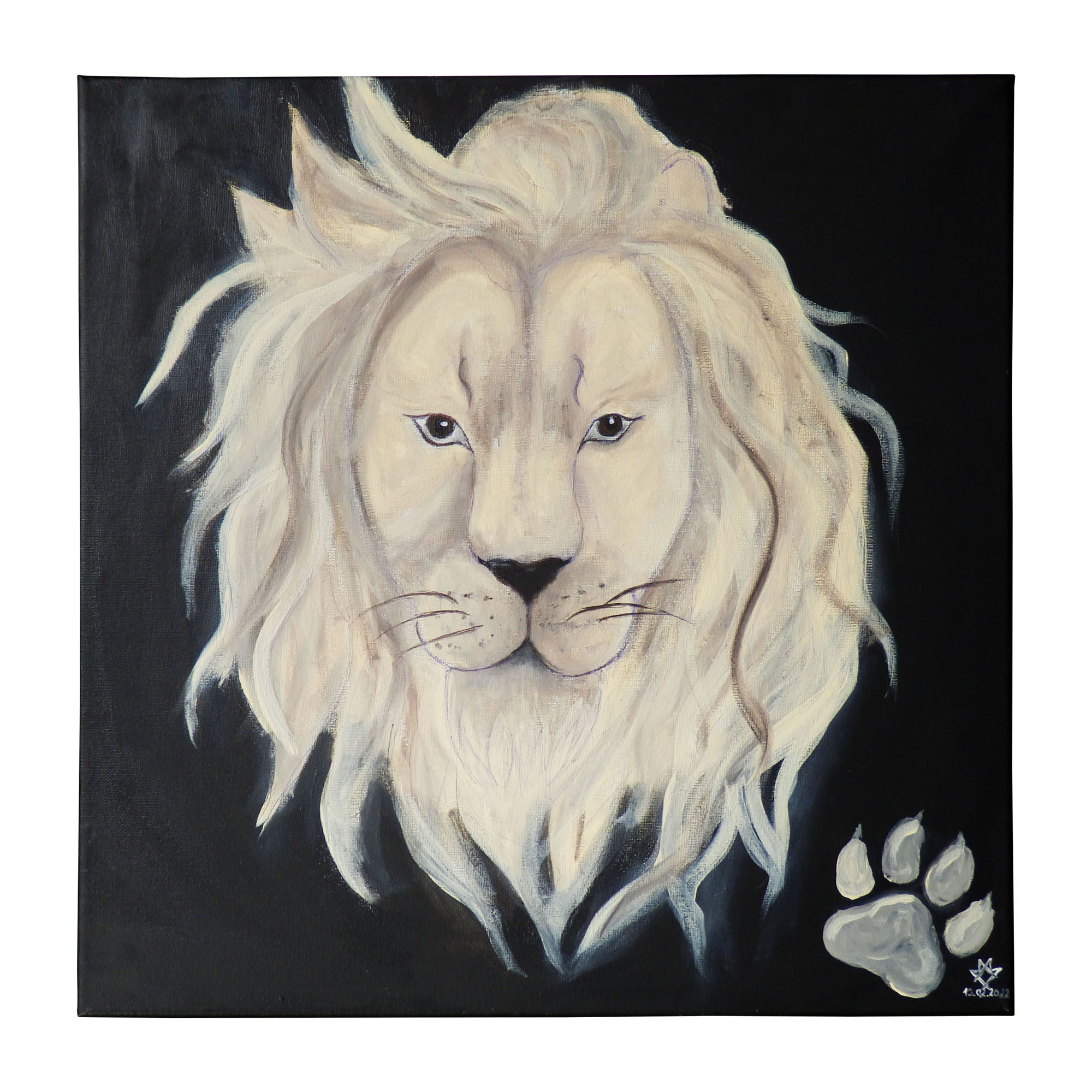 Acrylic painting of a white lion