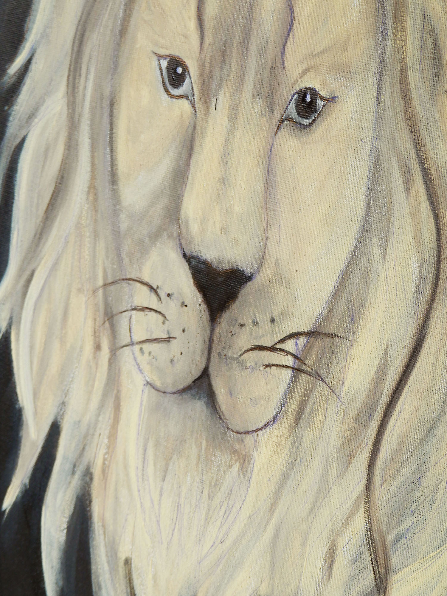 A painting with the king of beasts, a white lion