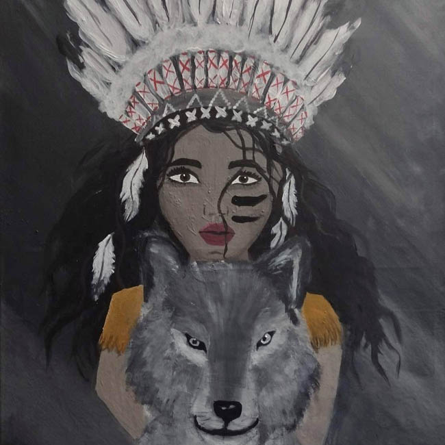 The Mariland painting of an Indian woman and a wolf